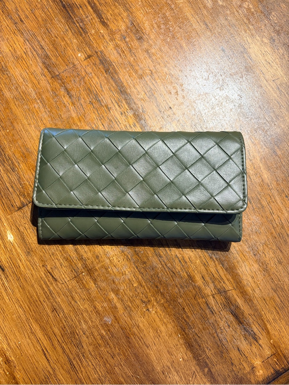 Woven Leather Wallet in Olive Green